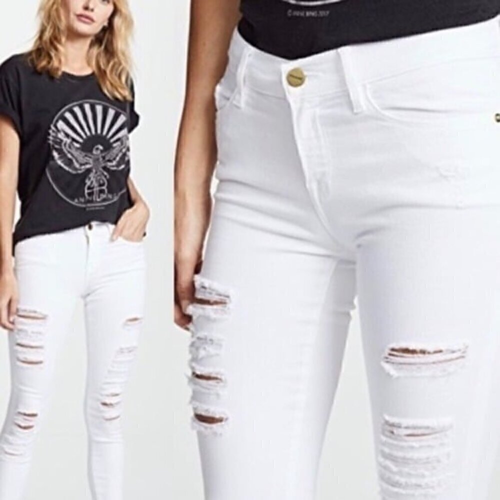 Frame NWT Le High Skinny Distressed Blanc …